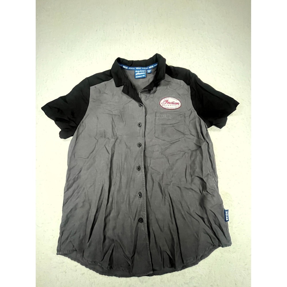 Indian Motorcycle Garage Work Shirt Women S Gray Black Parts & Service Button Up
